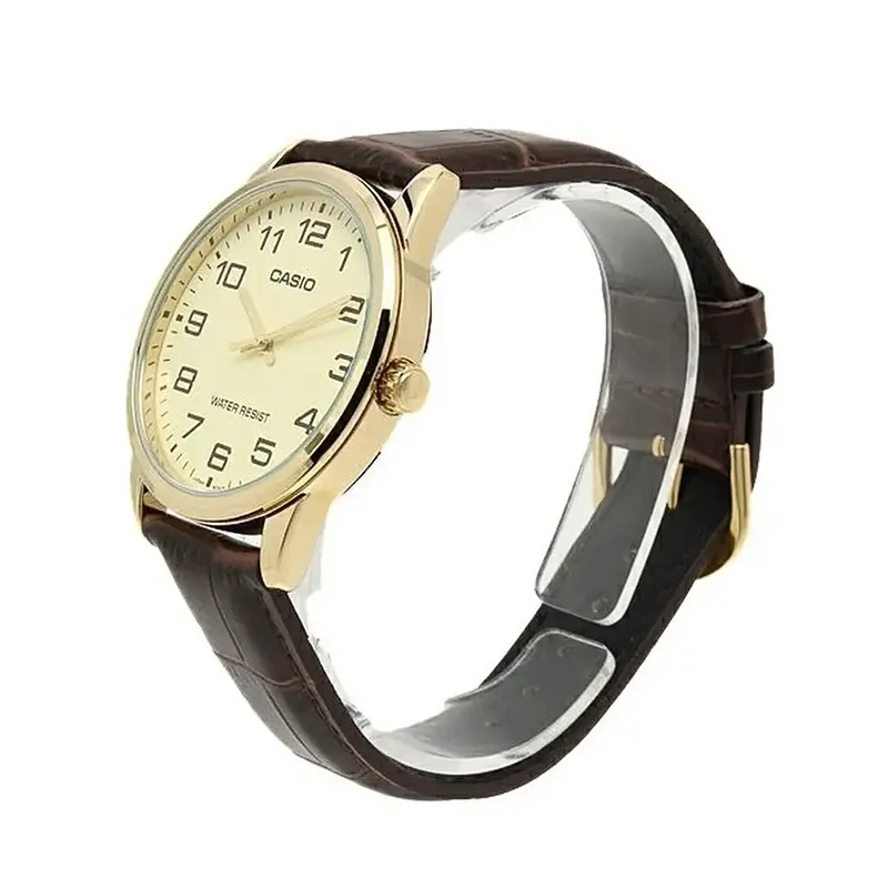 Casio Enticer Gold Dial Brown Leather Men's Watch- MTP-V001GL-9B